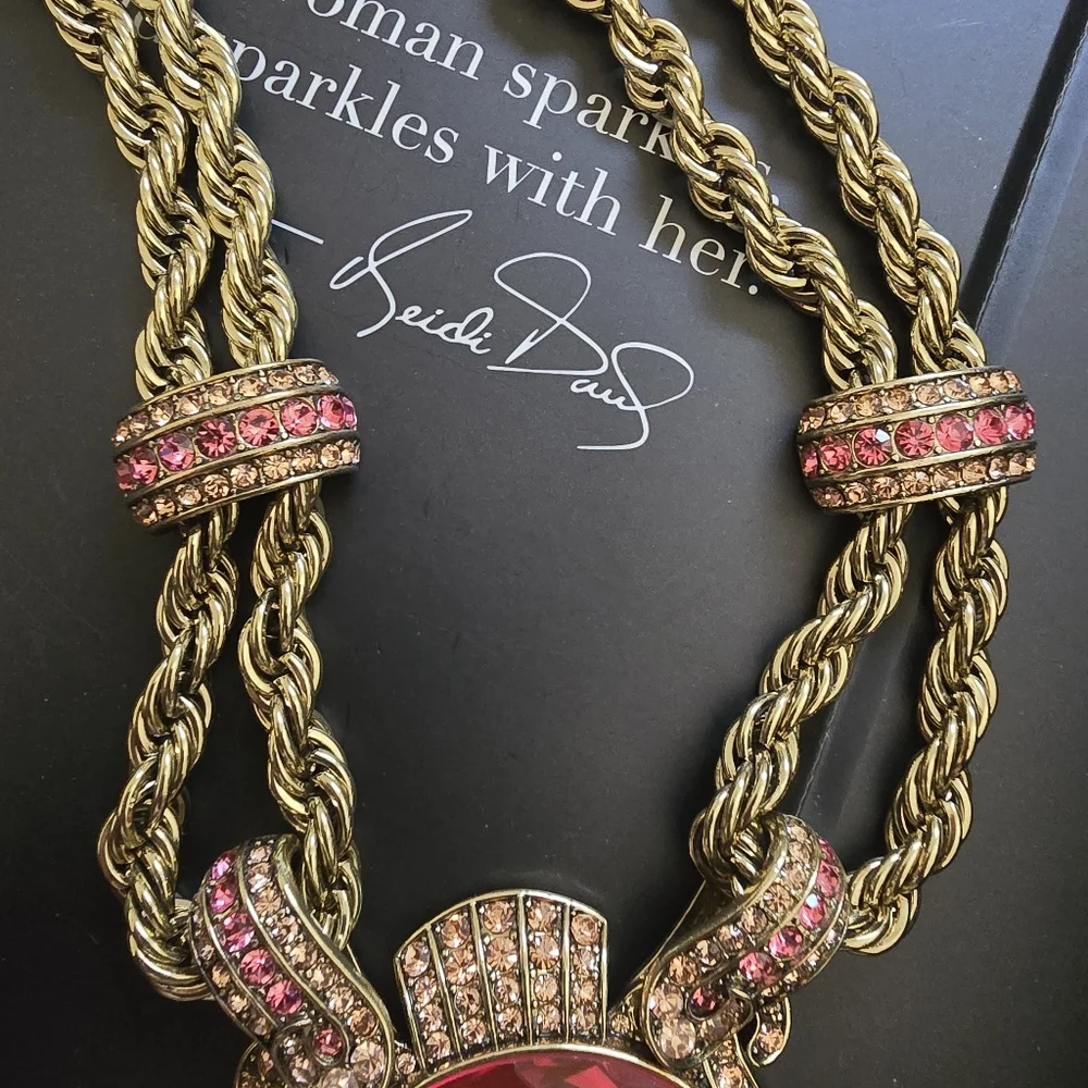 Heidi Daus Gold and Pink Statement Necklace, Earring, Bracelet Set - Picture 9 of 13